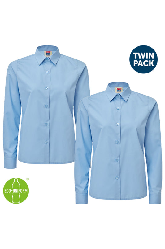 82 Girls Eco L/S Blouse with Standard Collar (2pk) - 82 Blue Front 1