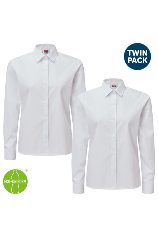 82 Girls Eco L/S Blouse with Standard Collar (2pk) - 82 White Front 1