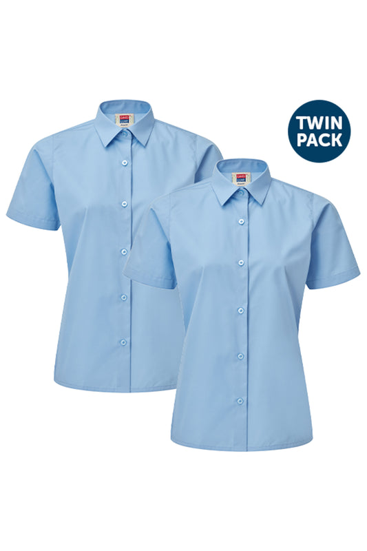 83 Girls Eco S/S Blouse with Standard Collar (2pk) - 83 Blue Front 1
