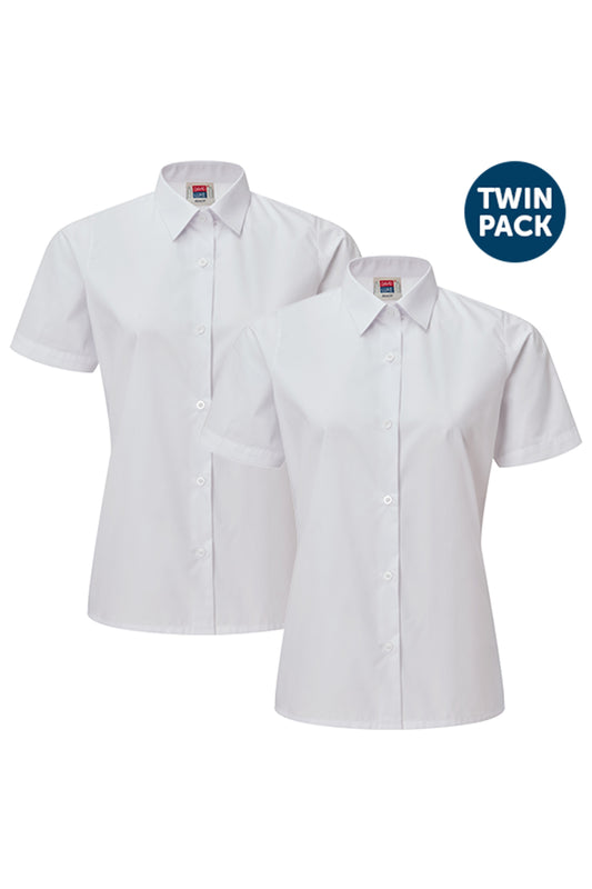 83 Girls Eco S/S Blouse with Standard Collar (2pk) - 83 White Front 1