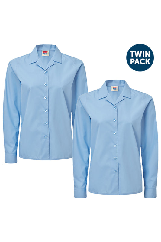 84 Girls Eco L/S Blouse with Rever Collar (2pk) - 84 Blue Front 1