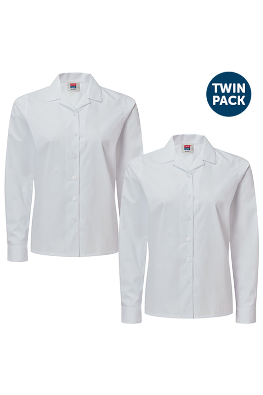 84 Girls Eco L/S Blouse with Rever Collar (2pk) - 84 White Front 1