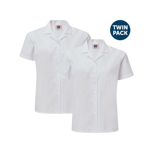 85 Girls Eco S/S Blouse with Revere Collar (2pk) - 85 White Front 1