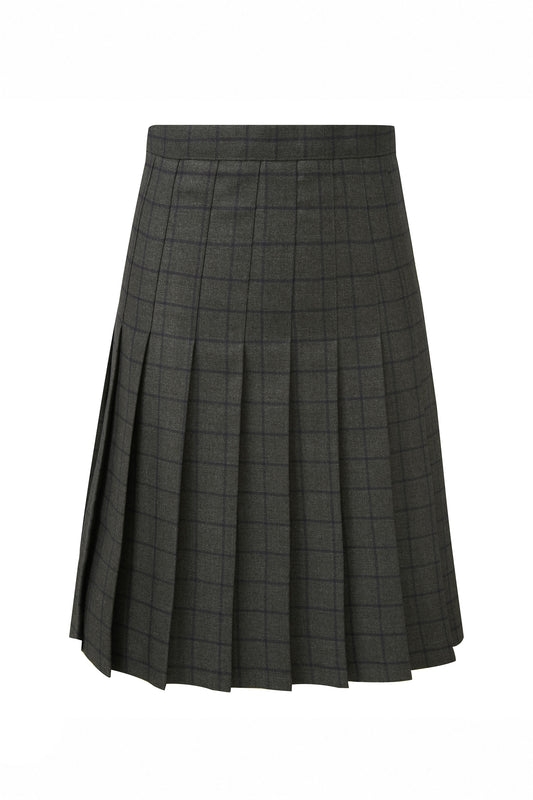983 Check Stitched Down Knife Pleat Skirt - 983 Grey Navy Front