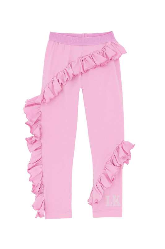 LK0004 Alberta Asymetric Ruffle Leggings - LK004 PINK FRONT